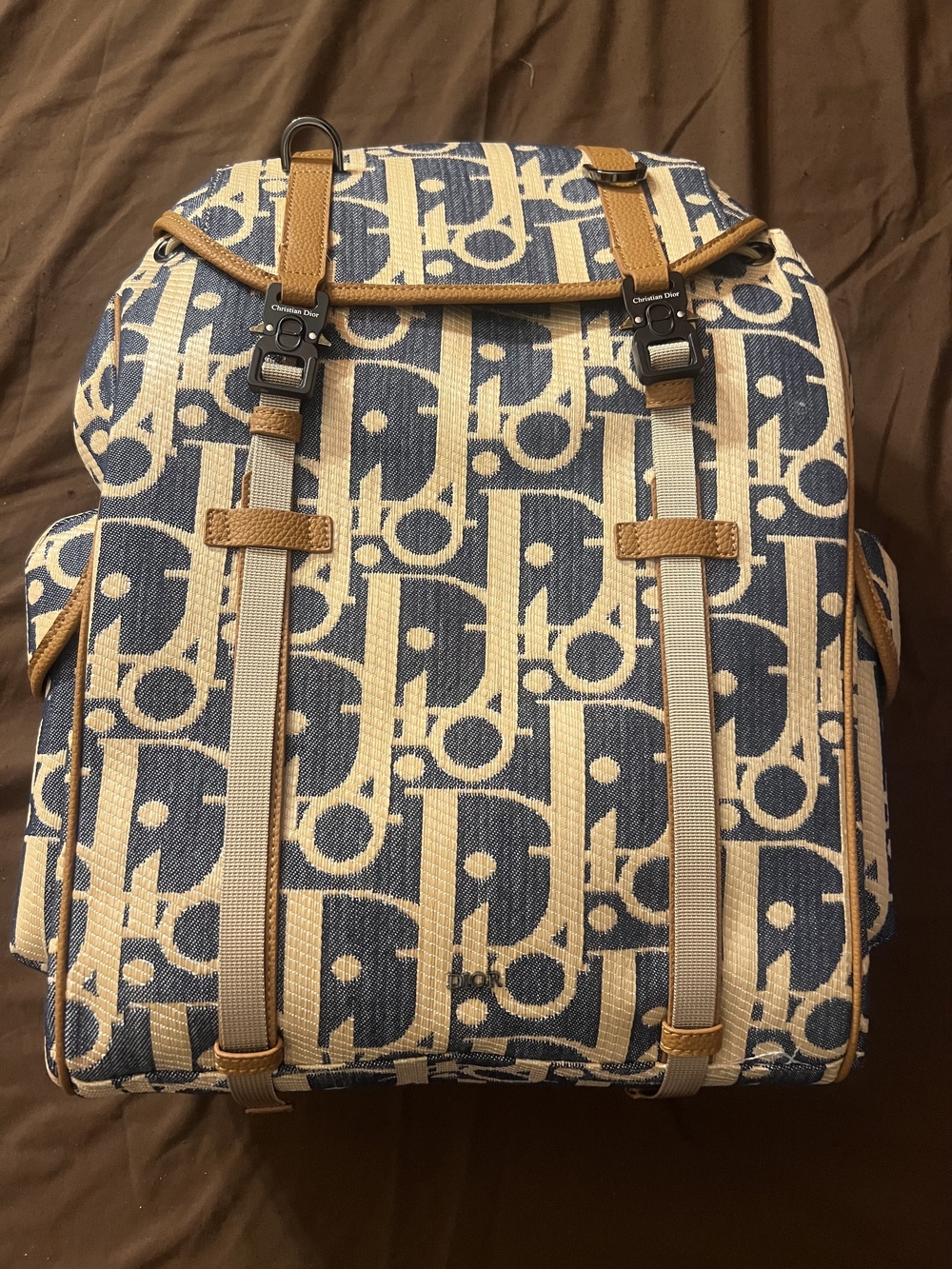 Dior Navy & Beige Oblique Canvas Backpack